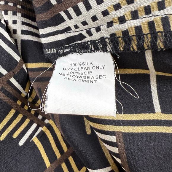 Trina Turk Women's Dame Abstract Plaid 100% Silk Tie Blouse Size 2 Black - Picture 10 of 12